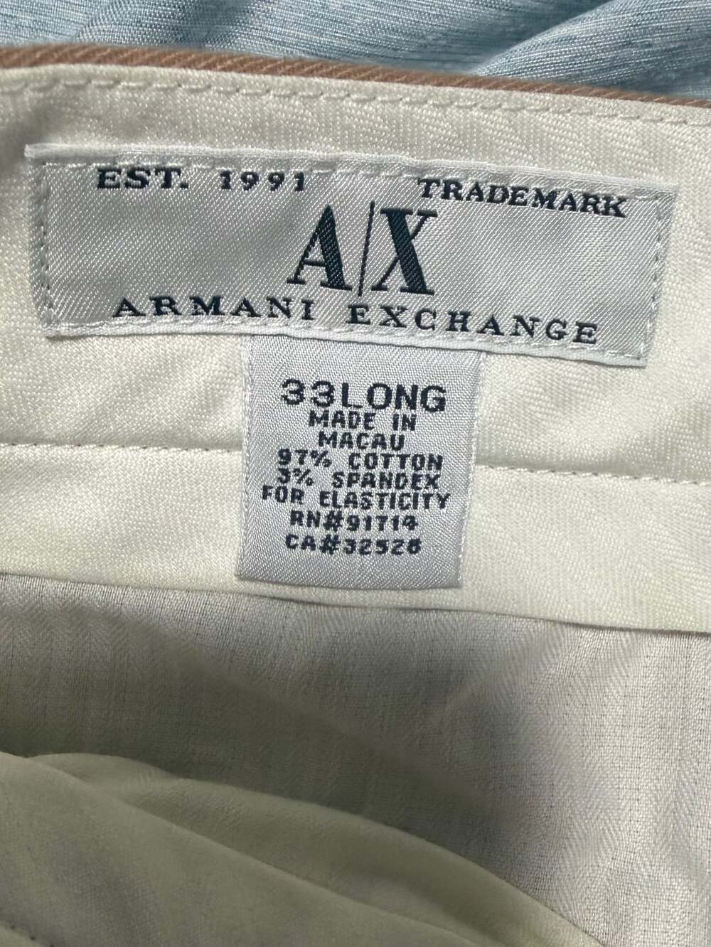 Armani Exchange Pants Size 33 Long Brown Cotton Blend Trouser